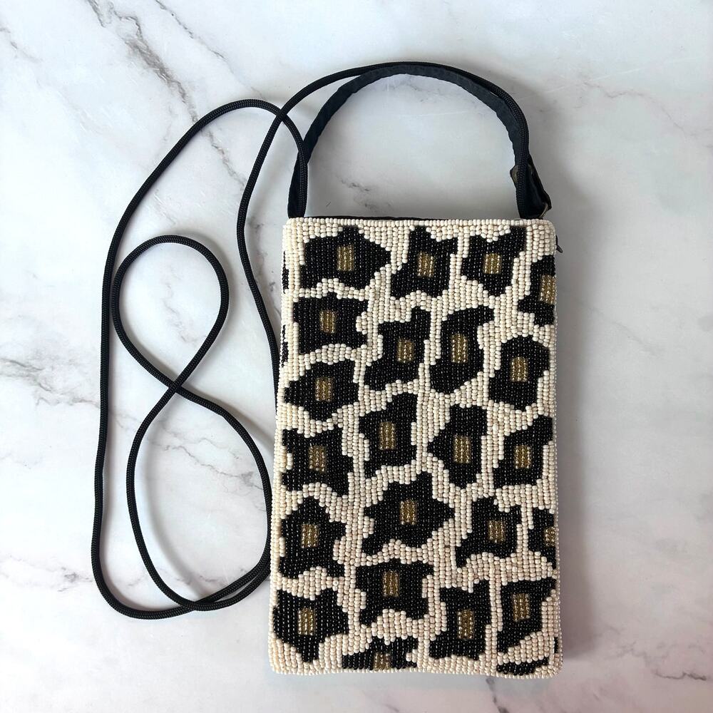 Bamboo Trading Company Beaded Leopard Print Crossbody Club Bag Purse